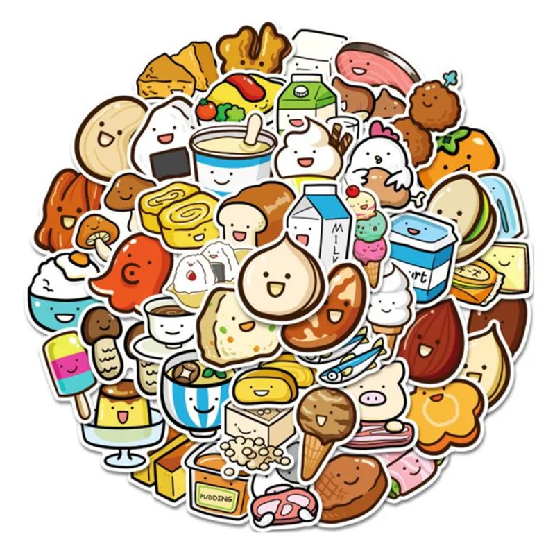 

Fashion Food Cartoon Style 50Pcs Vinyl Stickers DIY Box Laptop Phone Skateboard Helmet Car Luggage Cup Guitar Bicycle Wall