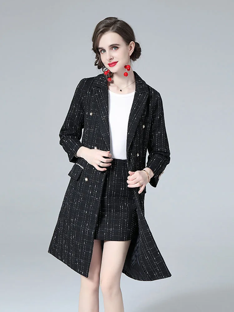 

2022 Autumn Winter Women's Short Skirt Suit Black Long-sleeved Suit Collar Fashion Elegant and Comfortable Temperament B128