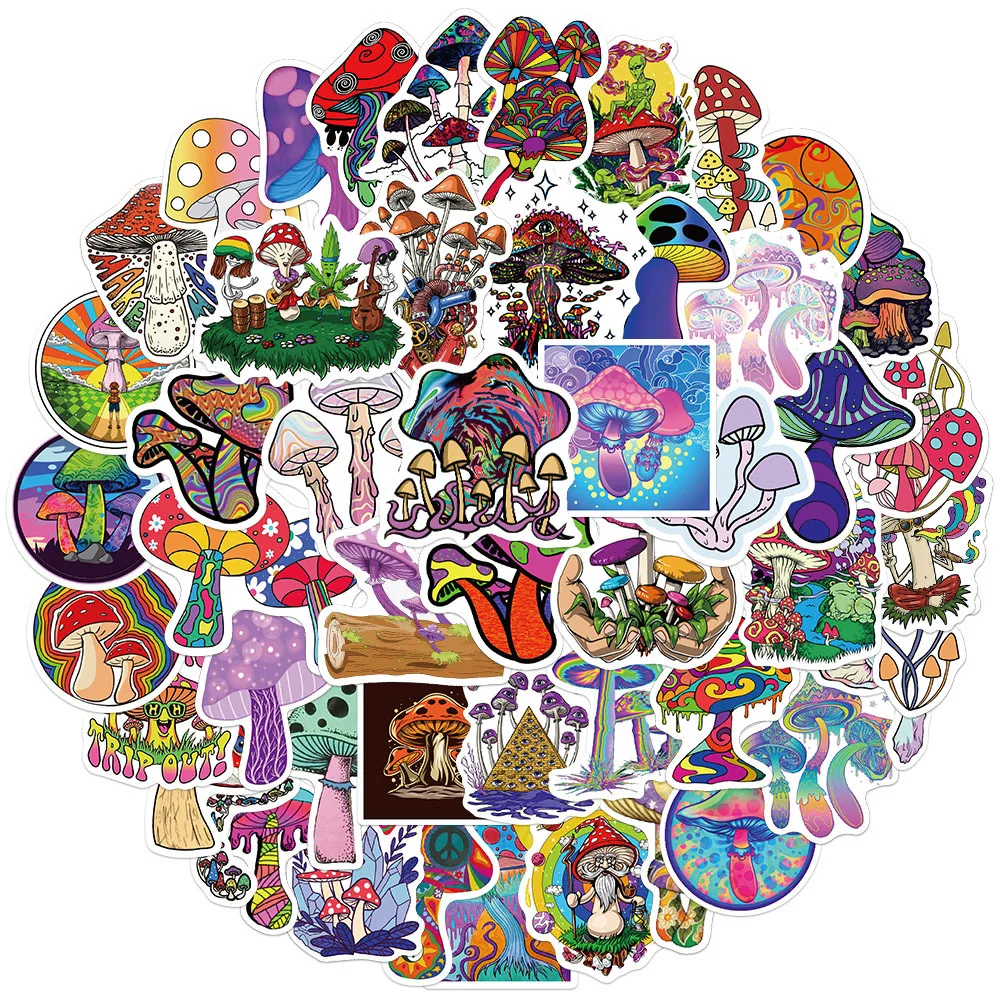 

50PCS Psychedelic Aesthetics Mushroom Stickers Decal Car Guitar Motorcycle Luggage Suitcase Cartoon Graffiti Sticker Toy