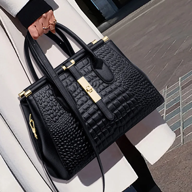 

Genuine Leather All-Match Women's Tote Bags 2022 New Black Fashionable Elegant Handbags Popular Shoulder Bag for Women