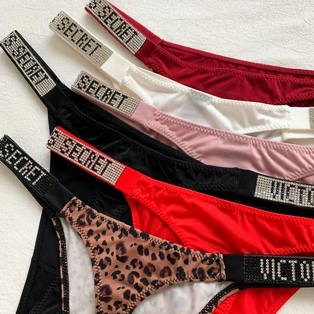 Sexy Women Underwear Panties Satin Rhinestones Thong Femme Victoria's Secret Low Waist