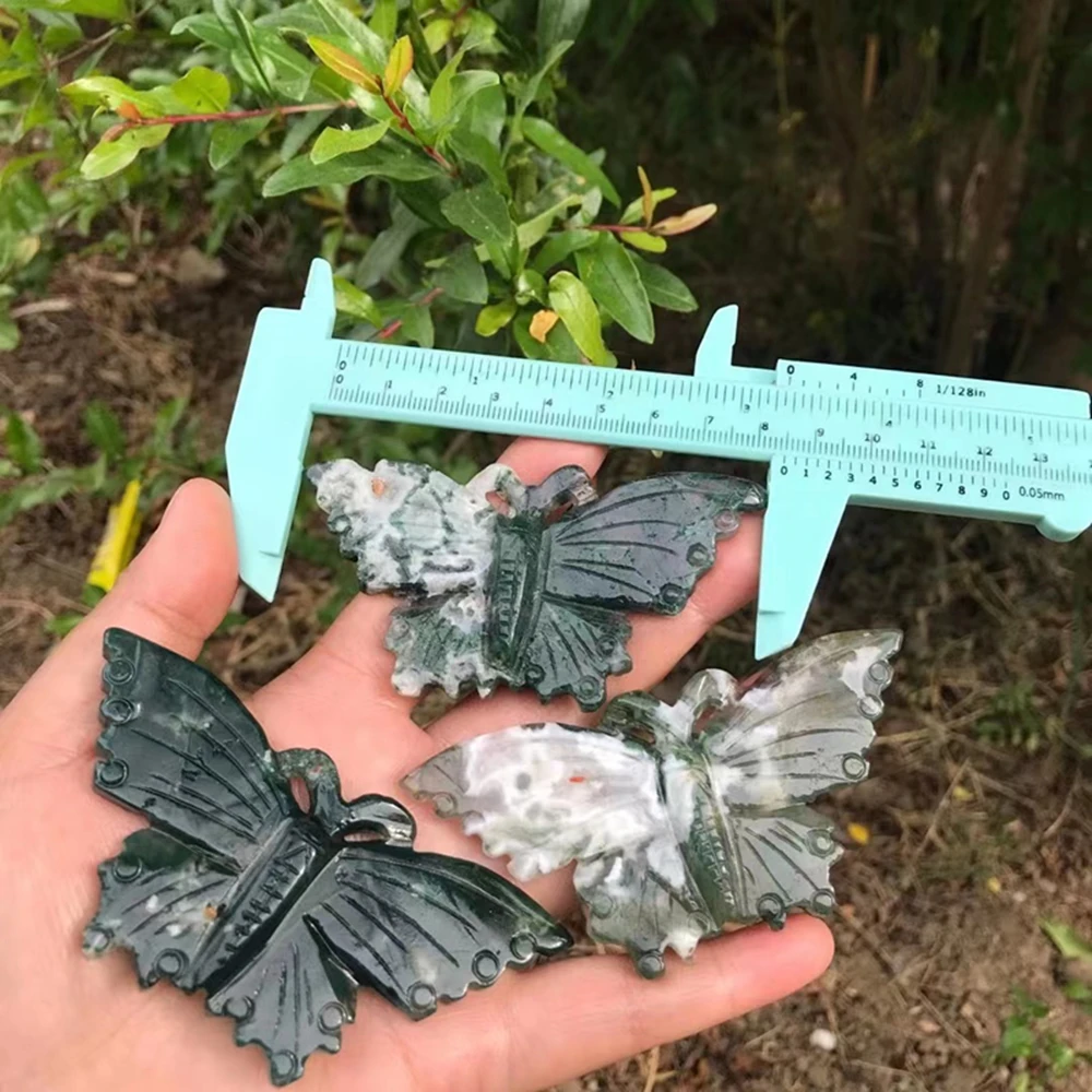 

Natural Quartz Gemstone Spiritual Products Healing Crystals Moss Agate Butterfly For Gift