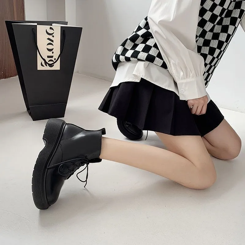 Women Platform Punk Rock Shoes Woman Harajuku Ankle Boots Booties Luxury Designer Patent Leather Chunk Shoes New 2022