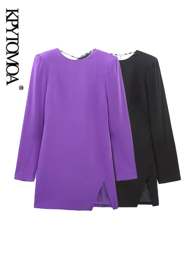 

KPYTOMOA Women Fashion Backless With Chains Front Slit Mini Dress Vintage O Neck Long Sleeve Female Dresses Vestidos Mujer