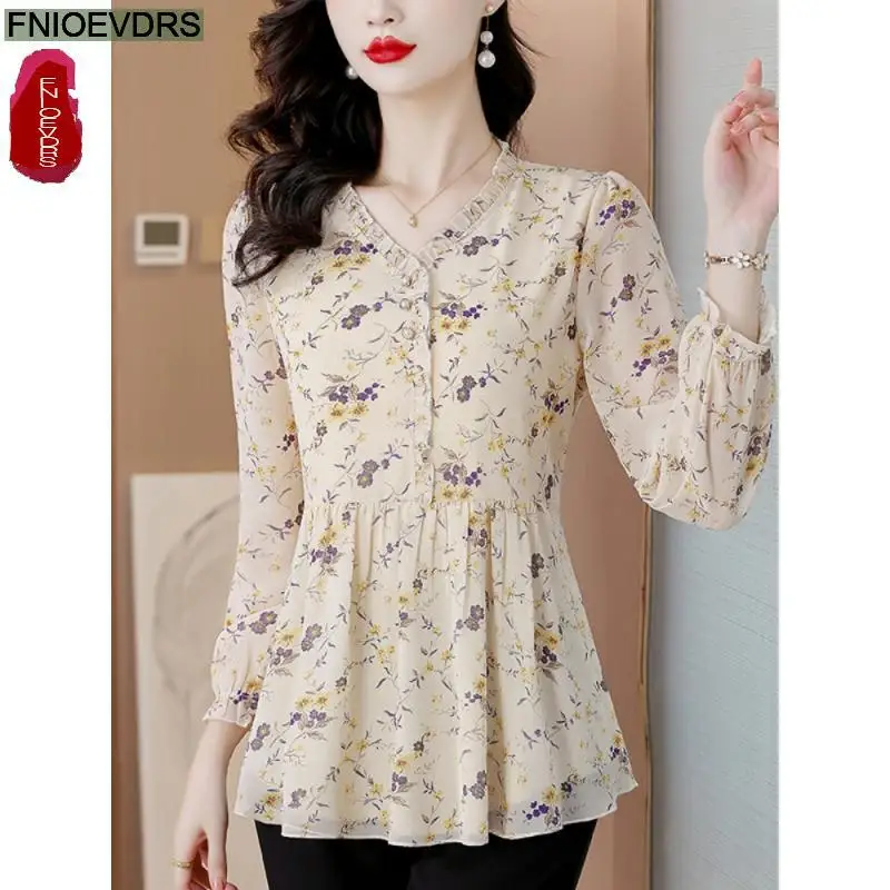 Женская винтажная туника на пуговицах фиолетовая блузка с длинным рукавом и