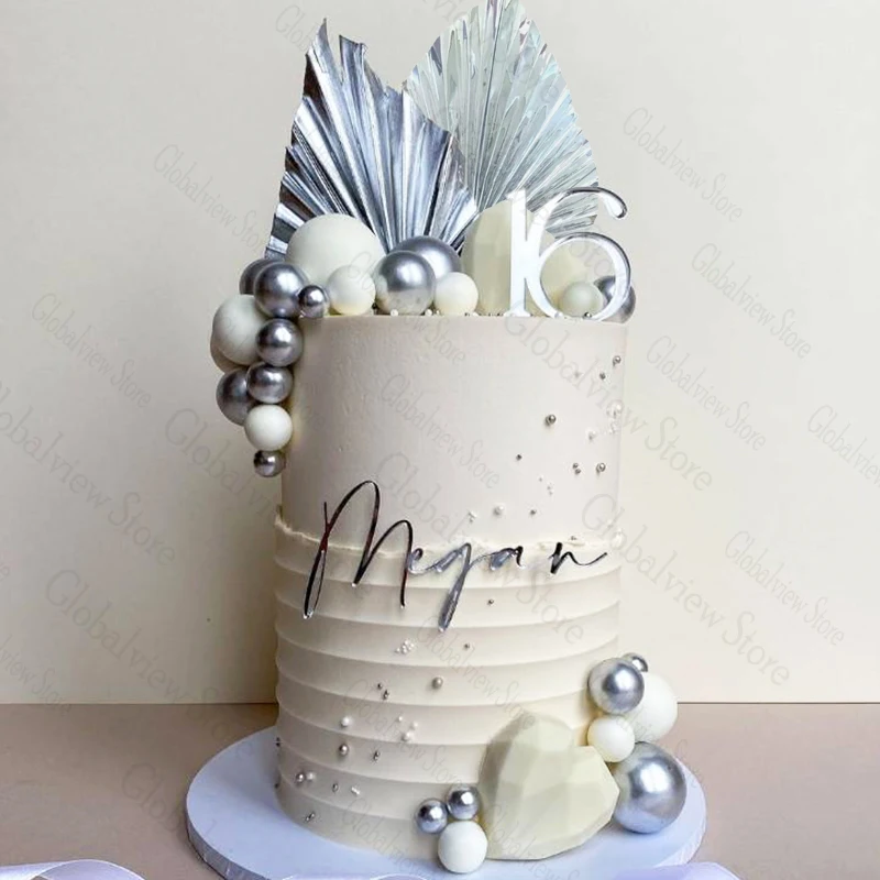 Блестящие бумажные листья ладони 2 шт. для украшения тортов золотые