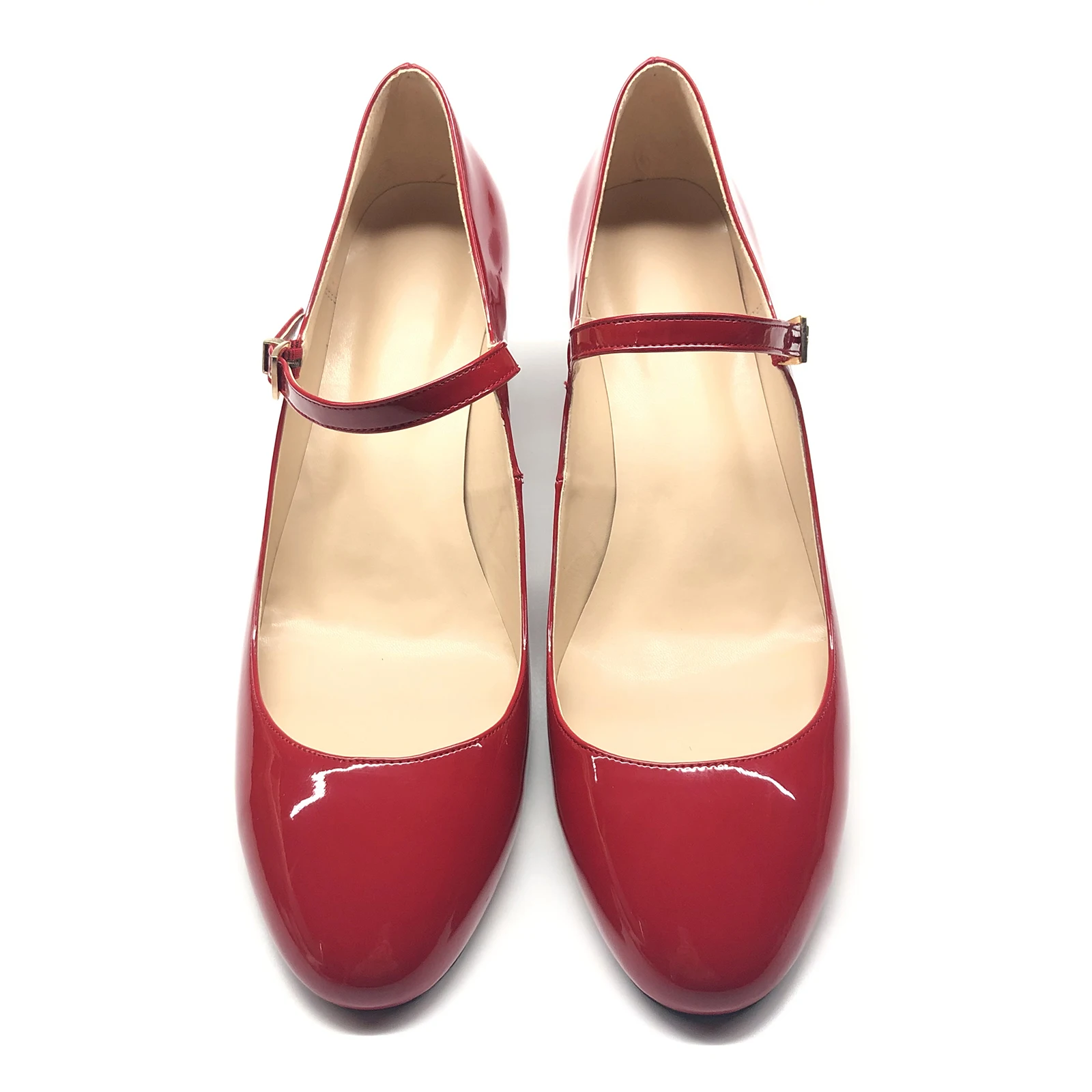 Элегантные женские туфли-лодочки Мэри Джейн на блочном каблуке красные
