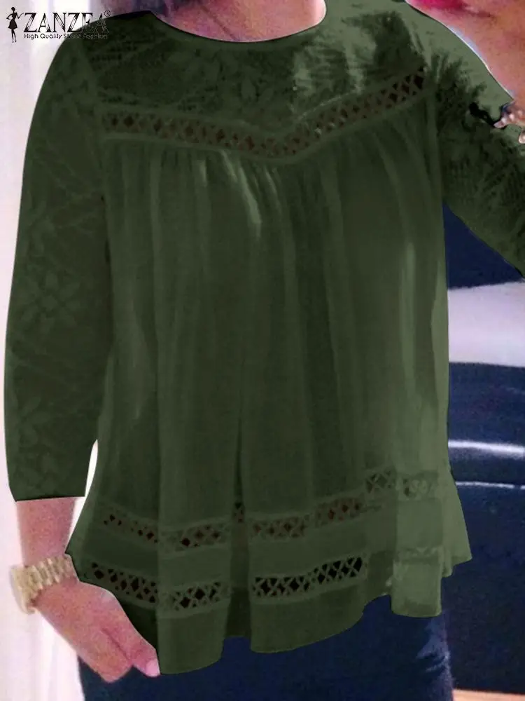 

Блузка ZANZEA Женская кружевная с круглым вырезом, свободная элегантная пляжная рубашка в стиле пэчворк, с рукавом 3/4, весна 2022