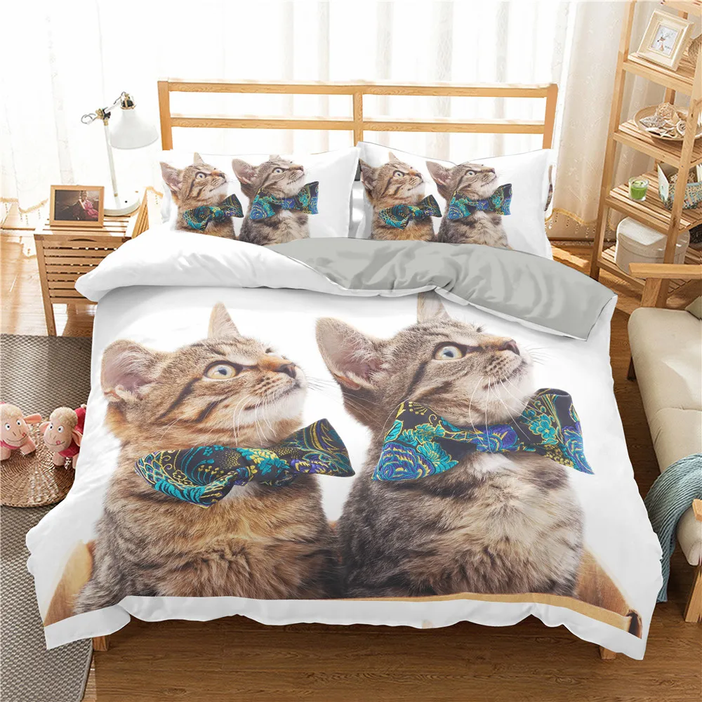 

Домашний текстиль, Комплект постельного белья с изображением кошки и бабочки, Комплект постельного белья из полиэстера с 3D рисунком для спальни, декор для односпальной, двуспальной и двуспальной