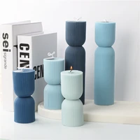 cylindrical double section vertical pattern candle silicone mold gypsum form carving art aromatherapy plaster home decoration