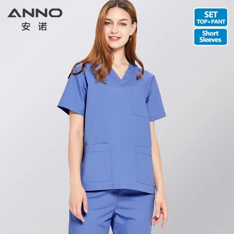Комплект одежды для медсестры ANNO, однотонная рабочая одежда с коротким/длинным рукавом, униформа для кормления, топы и брюки, костюм для больницы