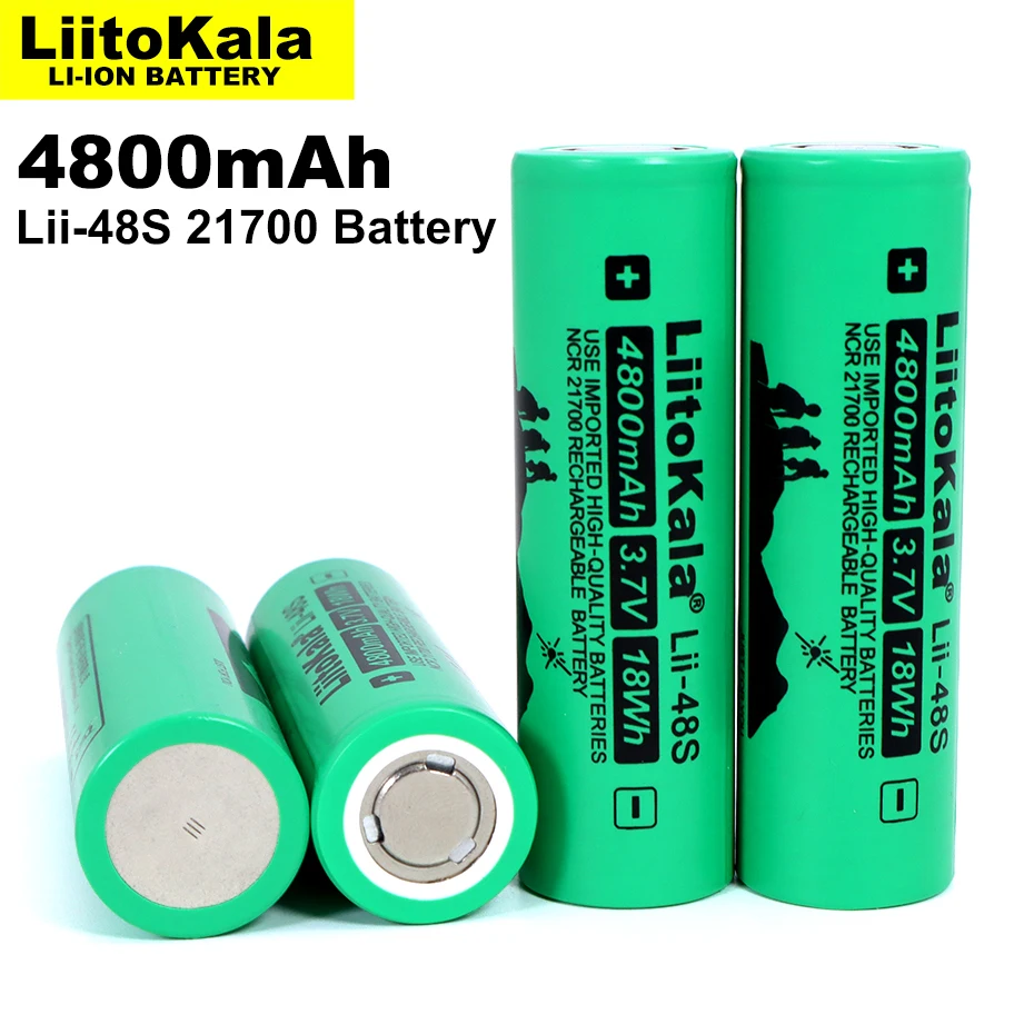 

4PCS LiitoKala Lii-48S 3.7V 4800mAh 21700 Battery 9.6A Power 2C Rate Discharge Ternary Lithium batteries DIY Electric Bicycle