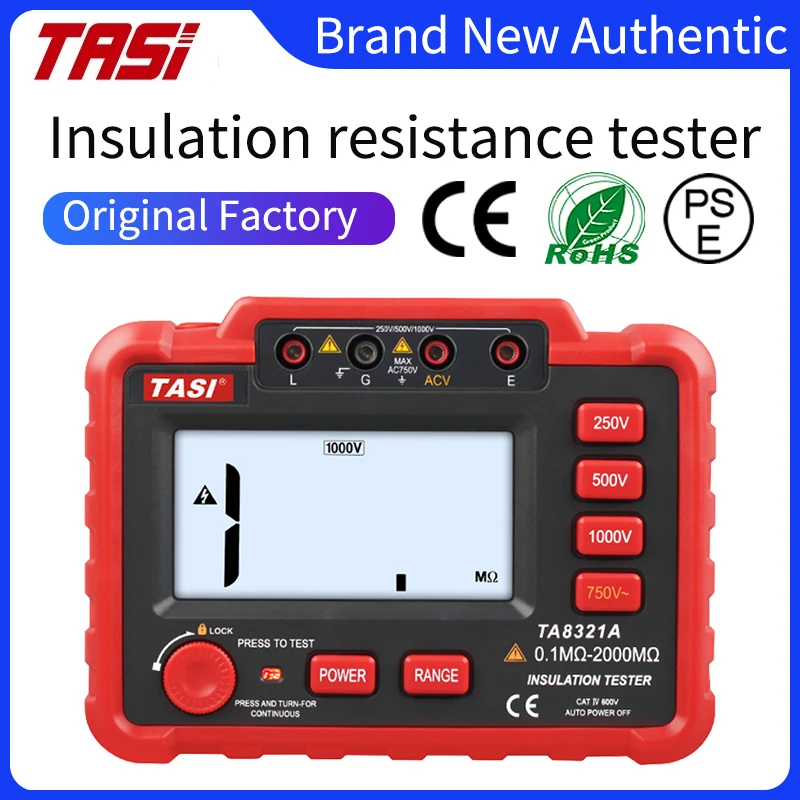 TASI TA8321A Digital Insulation Resistance Tester Megger Auto Range Ohm Megohmmeter 250V 500V 1000V High Voltage LCD Backlight