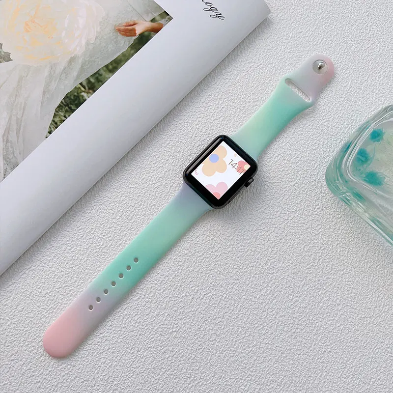 

Printing Silicone Strap For Apple Watch 45mm Band 44mm 40mm 38mm 42mm Gradient Bracelet Correa For Iwatch Series 7 6 5 4 3 Se