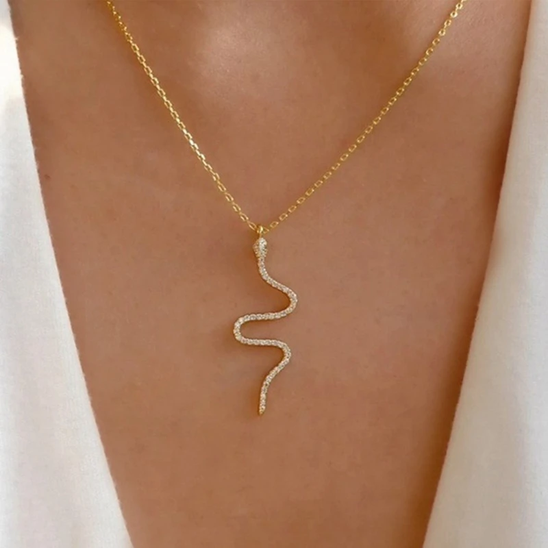 Ожерелье в виде змеи для женщин классическое колье золотого цвета с кулоном