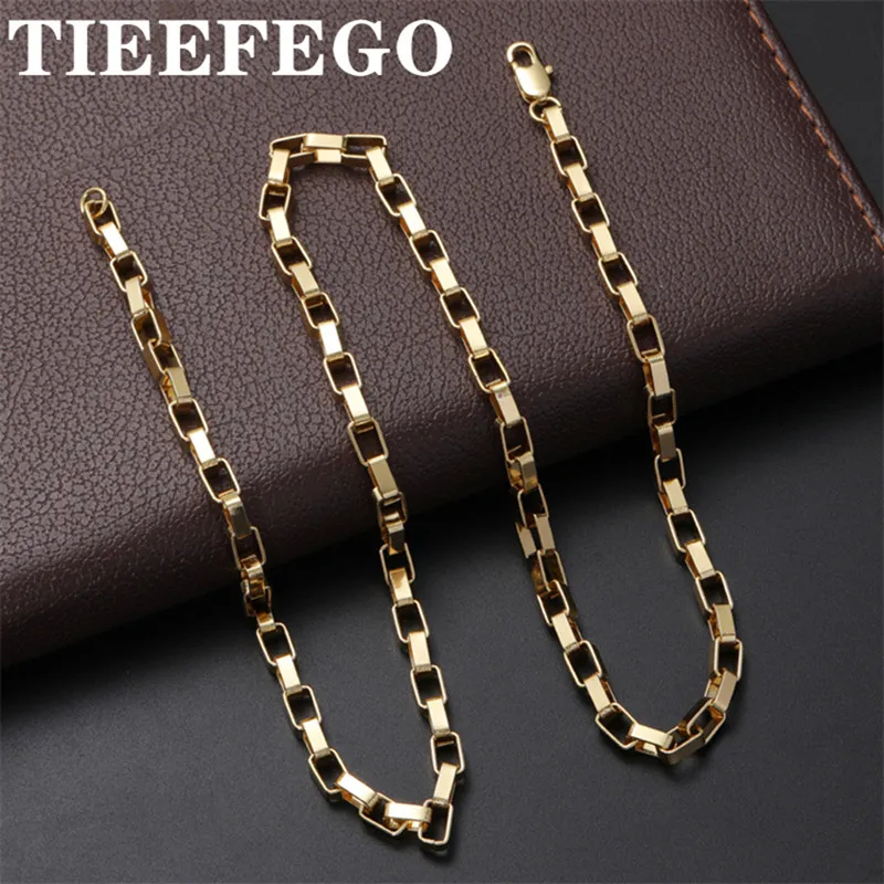 

TIEEFEGO 925 sterling silver 18K gold 4mm 20-inch long box necklace Fashion wedding engagement jewelry gifts for men and women