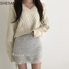 Женский шерстяной комплект с юбкой, вязаный свитер с перекрученными бретелями на спине, юбка с кисточками в Корейском стиле