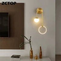 nordic led copper wall lights for aisle corridor entrance staircase wall lamp living room background wall bedroom bedside sconce