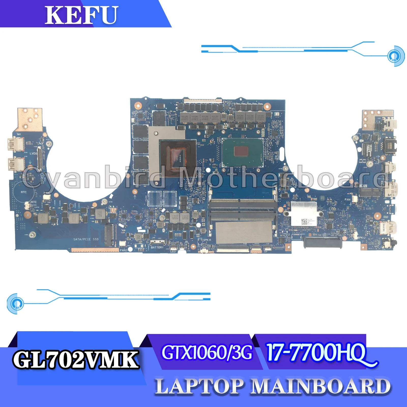 

KEFU ноутбук GL702VMK материнская плата ASUS ROG GL702VM GL702 GL702V, материнская плата для ноутбука стандарта GTX1060/3 ГБ, тест 100%, ОК