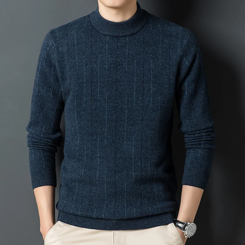 and Autumn winter new men's 100% pure wool sweater half high neck casual warm knitted cashmere bottomed sweater