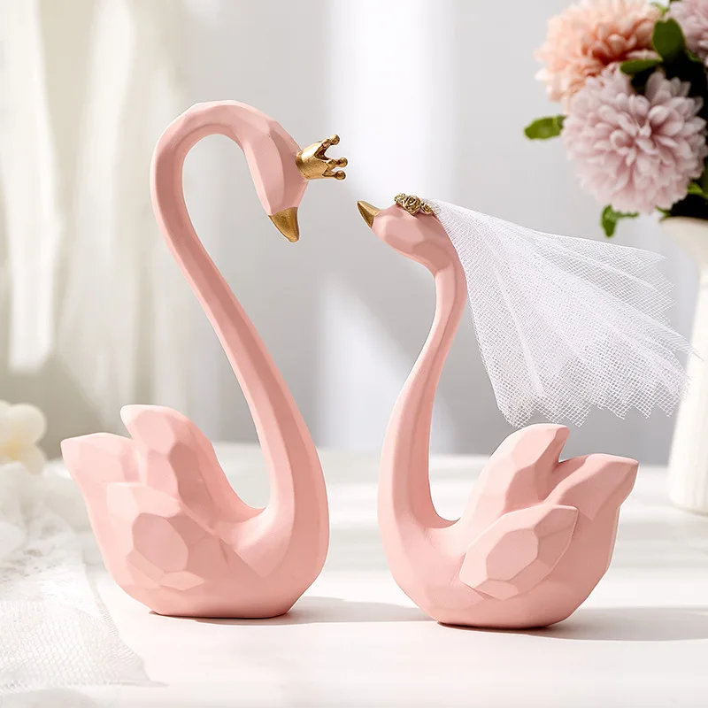 

Nordic Home Decor Swan Statue Living Room TV Cabinet Porch Decoration Desktop Couple Swan Ornament Wedding Gift Decor Bedroom