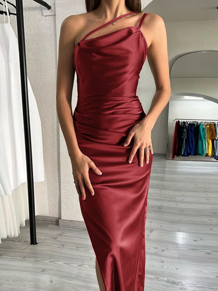 

Красное Длинное атласное платье с диагональным ворсом, облегающее платье без рукавов, элегантные вечерние свадебные платья для женщин 2023
