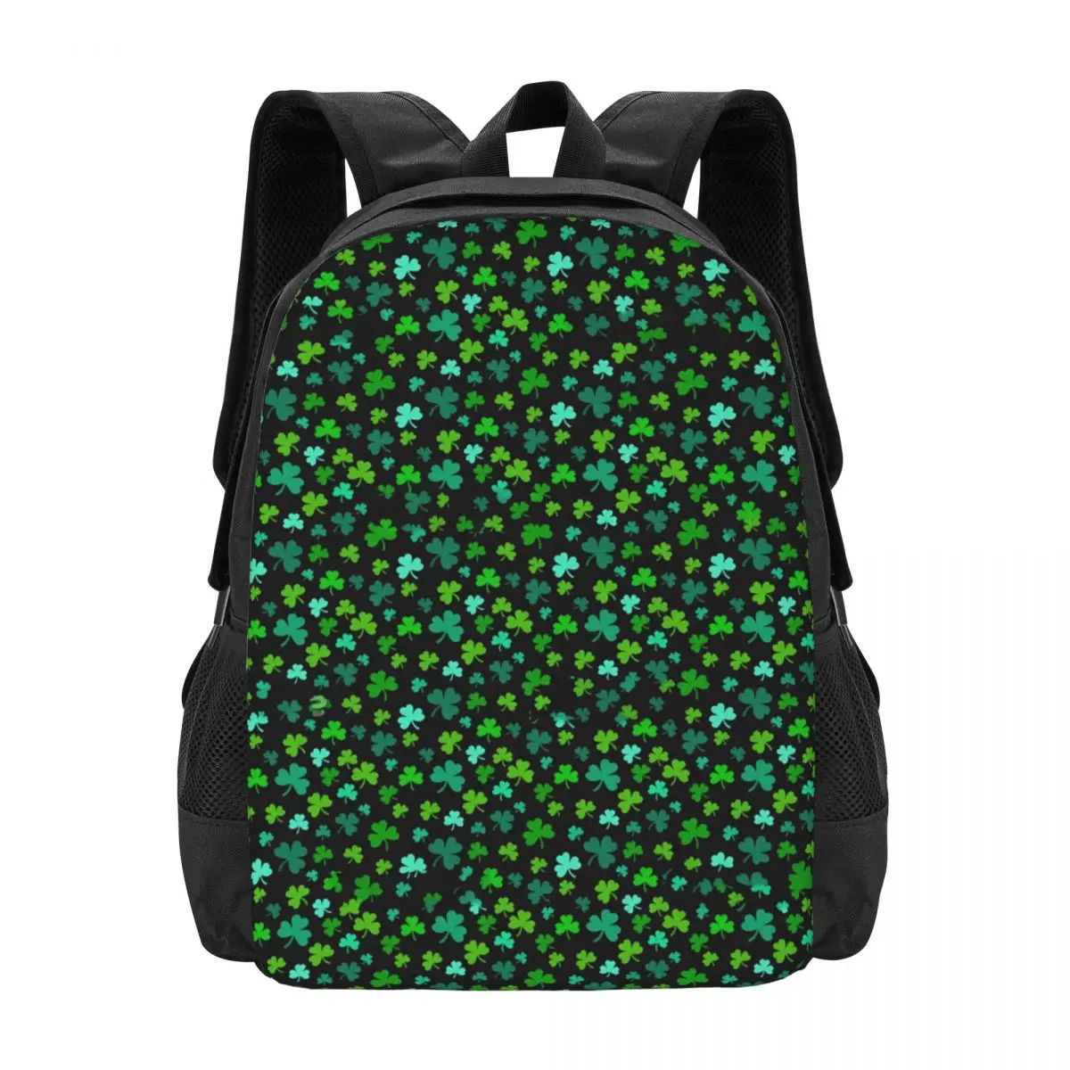 

Bright Green Shamrock Backpack Leaves Print Workout Backpacks Men Colorful Lightweight High School Bags Fashion Rucksack