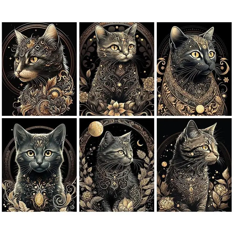 

GATYZTORY Acrylic Painting By Numbers Black Cat On Canvas For Adults Crafts Special Gift Home Decoration Coloring With Numbers K