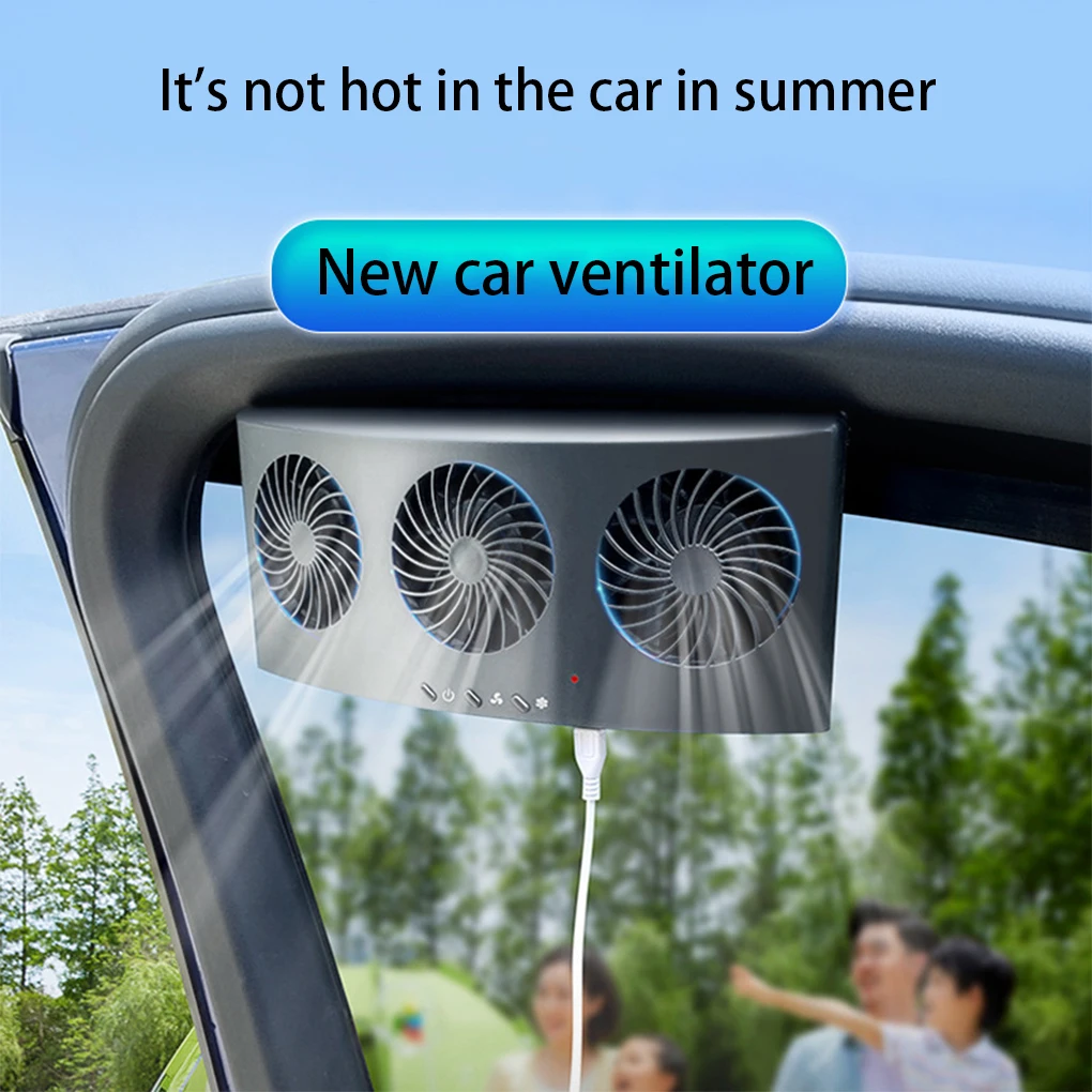 

Car Cooling Fan 3 Heads Adjustable Auto Interior Cooler Hot Weather Air Circulation Portable Automotive Driving Ventilator