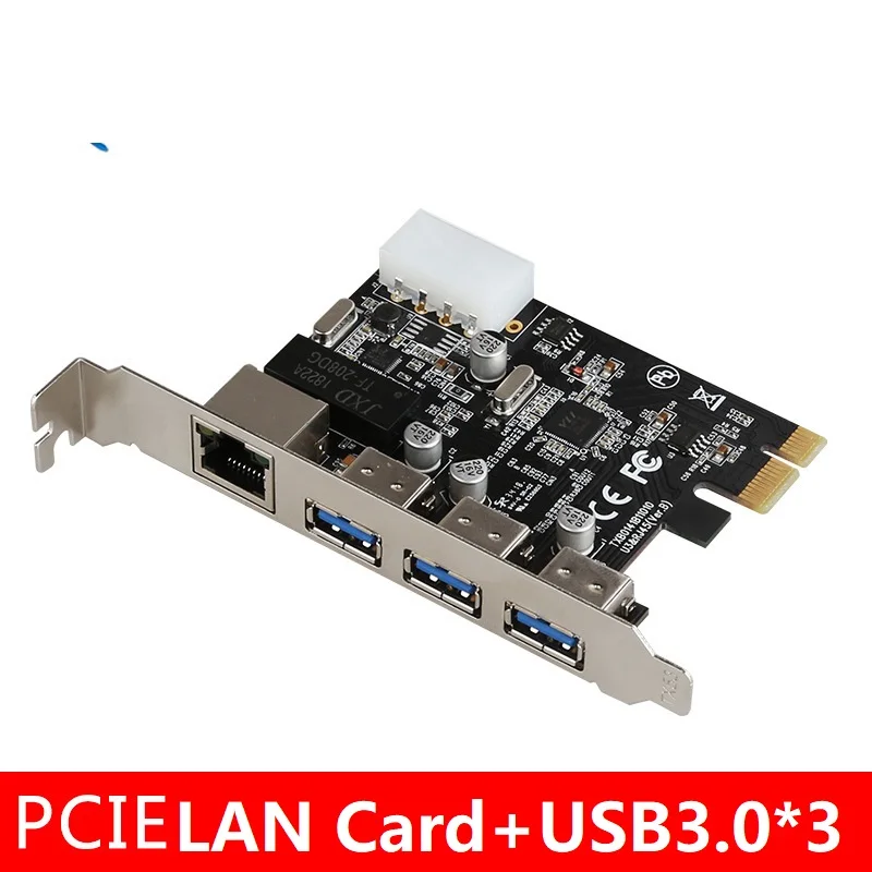 

1G Network Card with 3*USB3.0 RJ45 Adapter 1000Mbps LAN Gigabit LAN Card with 4Pin Power Supply Connector for Desktop PC