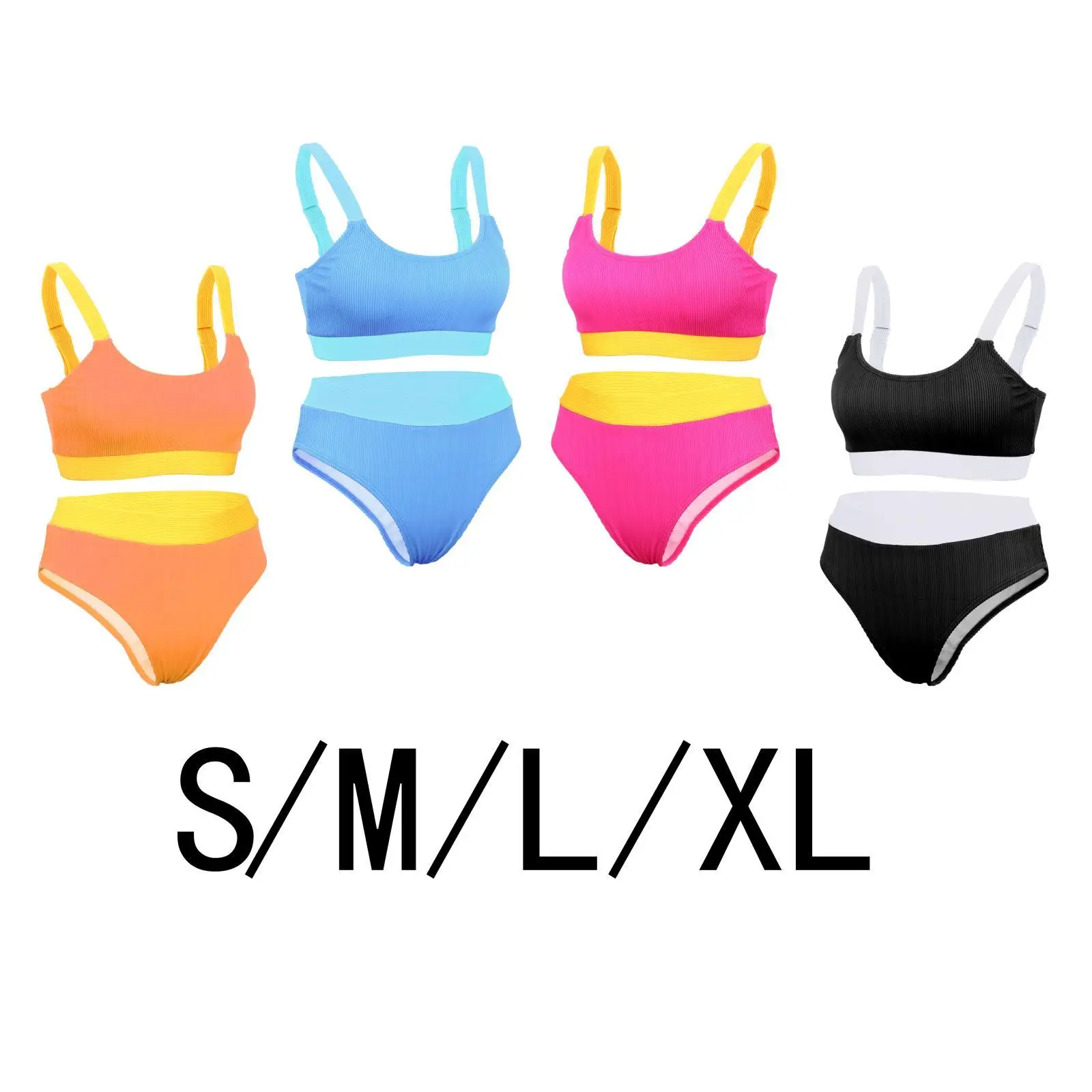 

2022 Womens Bikini Suit Push Up Padding Cup Bra w/ Adjustable Spaghetti Straps Two Pieces High Waist Triangle Summer Beachwear