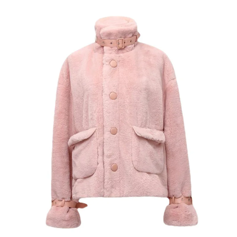 Pink Faux Fur Coat Women Elegant Winter Warm Sweet Warm Trend Coats Female Japanese Style Kawaii Korean Overcoat Women 2022Coat