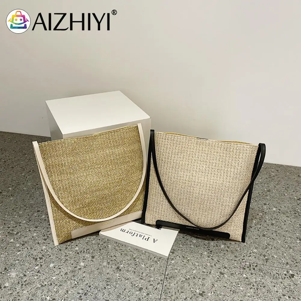 

Women Straw Leather Handbags Large Capacity Beach Holiday Shoulder Tote Bags for Women Storage Handmade Tote