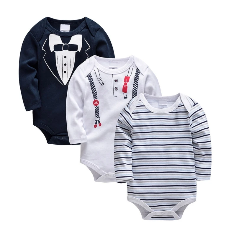 

3pcs Baby Cotton Rompers Jumpsuits Infant Girls Boys Gender Neutral Skin-Friendly Hip Wrap Long Sleeve for Newborn QX2D