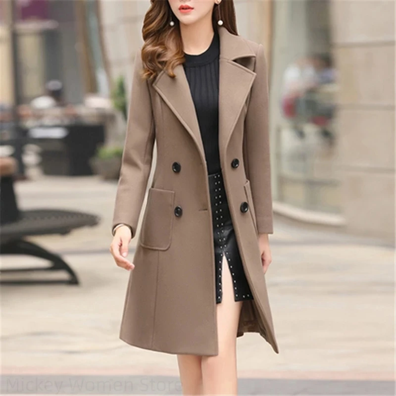 Jackets For Women 2022 Fashion Style Designer Winter Plus Size 4XL Long Slim Blends Double Breasted Very Warm Wool Coat Elegant