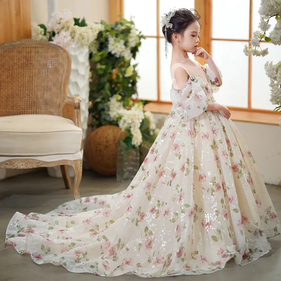 

Ассиметричное платье с цветочным принтом для девочек 3-16 лет