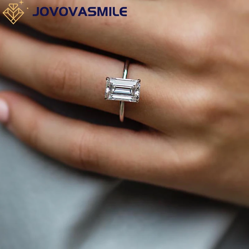 JOVOVASMILE Emerald Cut Moissanite Ring 3carat 10x6.5mm Elongated Diamond 18k White Gold Solitaire Rings Jewelry Women Wedding