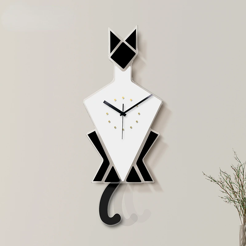 

Nordic New Cartoon Cat Clock Simple Modern Living Room Swing Hanging Wall Ultra-quiet Wall Clock