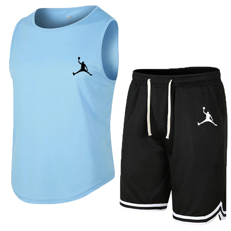 Trapstar Tracksuit Men 2023 Summer Men's Vest T-Shirt + Shorts Outdoor Basketball Sportswear Sleeveless Round Neck T-Shirt Set