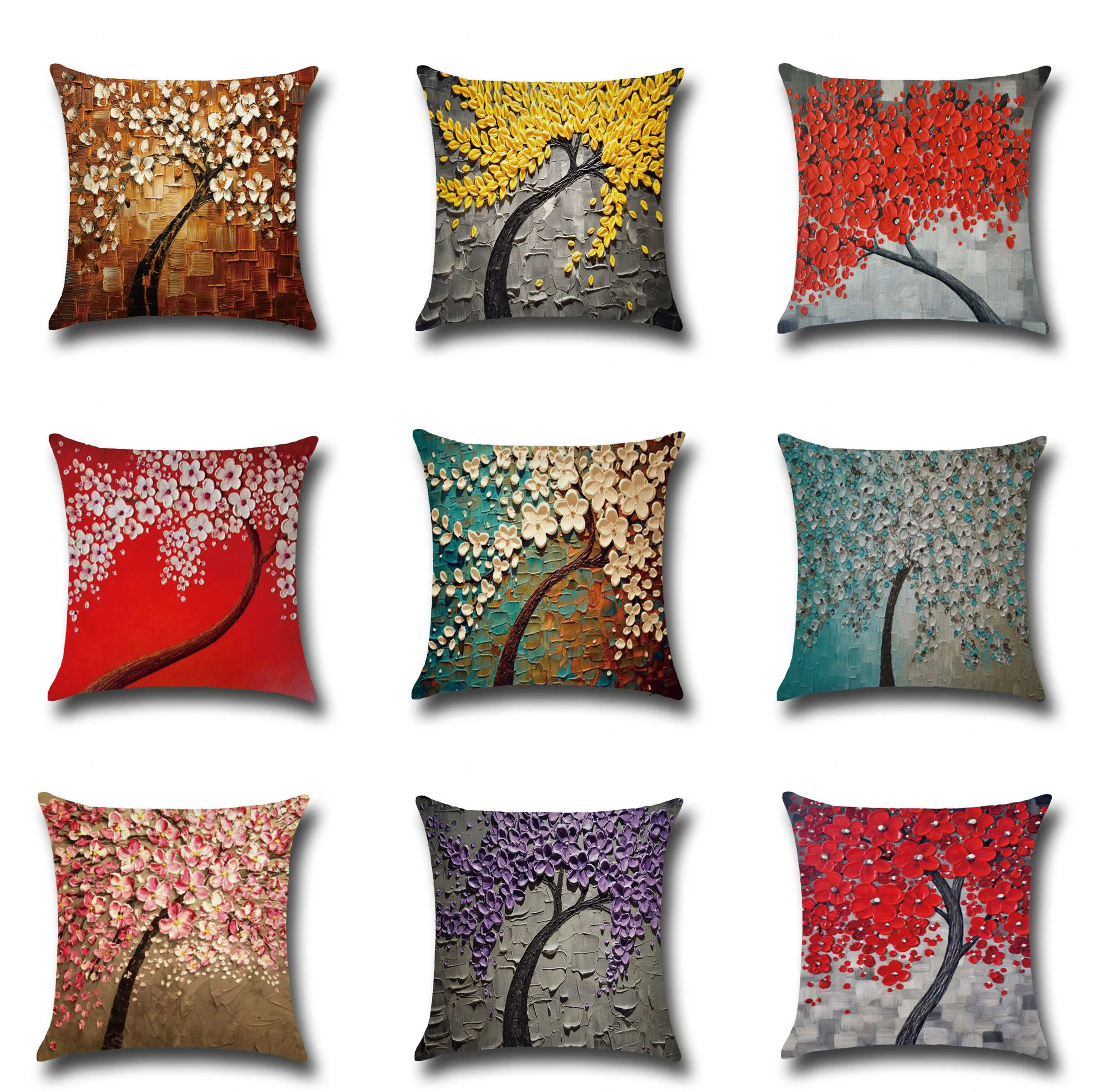 

45x45cm Linen Multicolor Flower Tree Print Pillow Case Household Cushion Sofa Bedroom Pillow Case Pillow Decoration