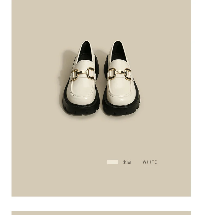 

Роскошные брендовые оригинальные Белые слипоны Qiangshengda 2023 Lefu для женщин 2023 новые кожаные туфли на толстой подошве с пряжкой лошади крутые