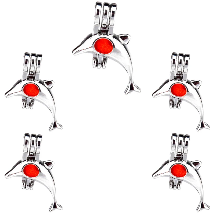 

10Pcs New Dolphin Pearl Cage Locket Aromatherapy Diffuser Charm Pendant Necklace Bracelet For Women Man Gift Jewelry Making Bulk