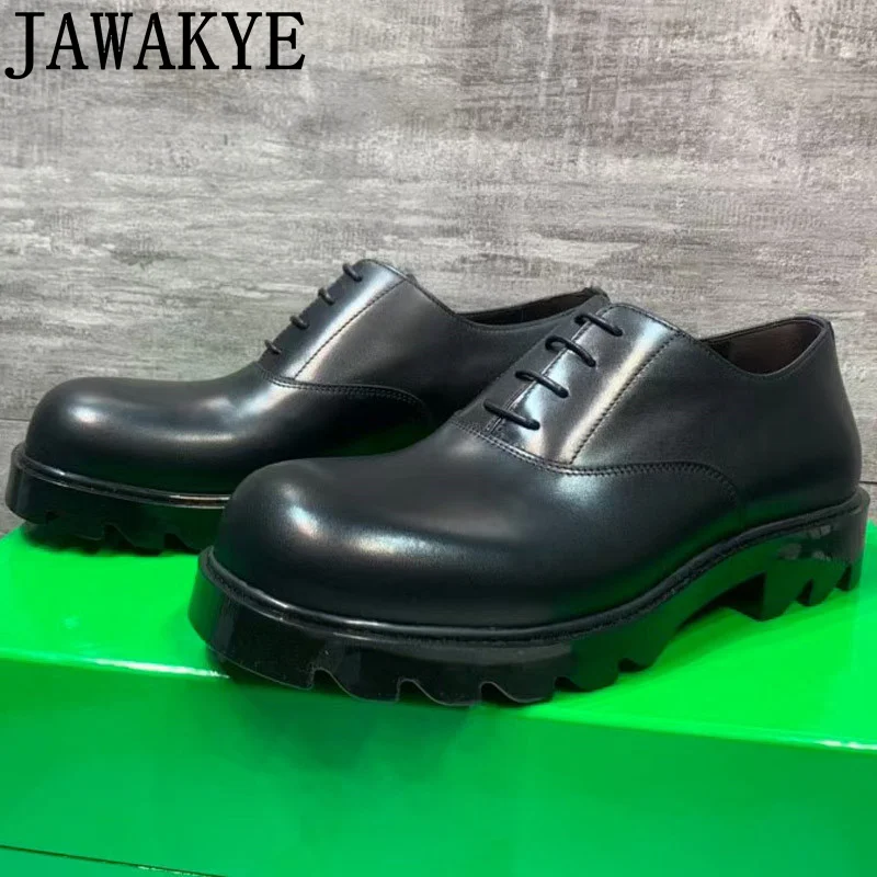 

New Genuine Leather Lace Up Men Shoes Round Toe Formal Platform Shoes Spring 2022 Casual Height Increased Designer Shoes For Men