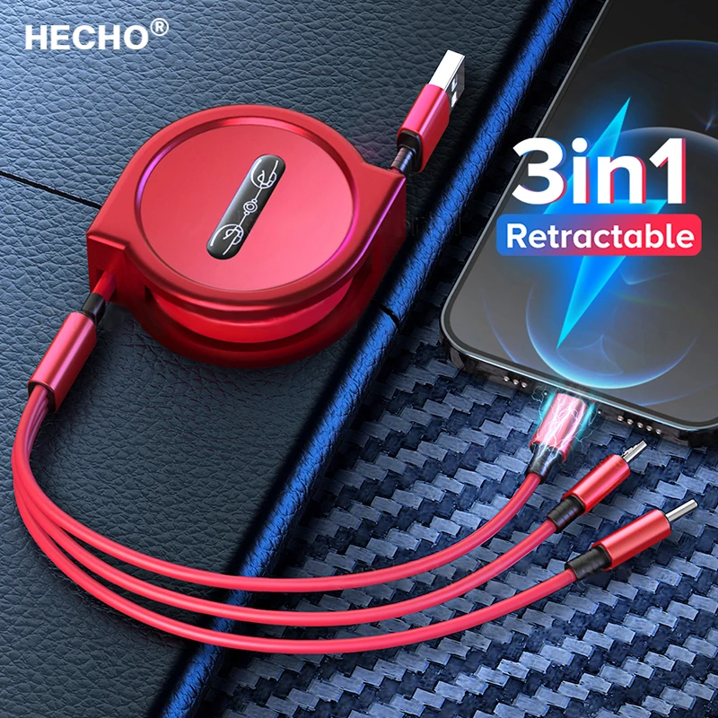 

120cm 3 In 1 USB Charge Cable for iPhone Micro USB Type C Cable Retractable Portable Charging Cable For Huawei OPPO VIVO Xiaomi