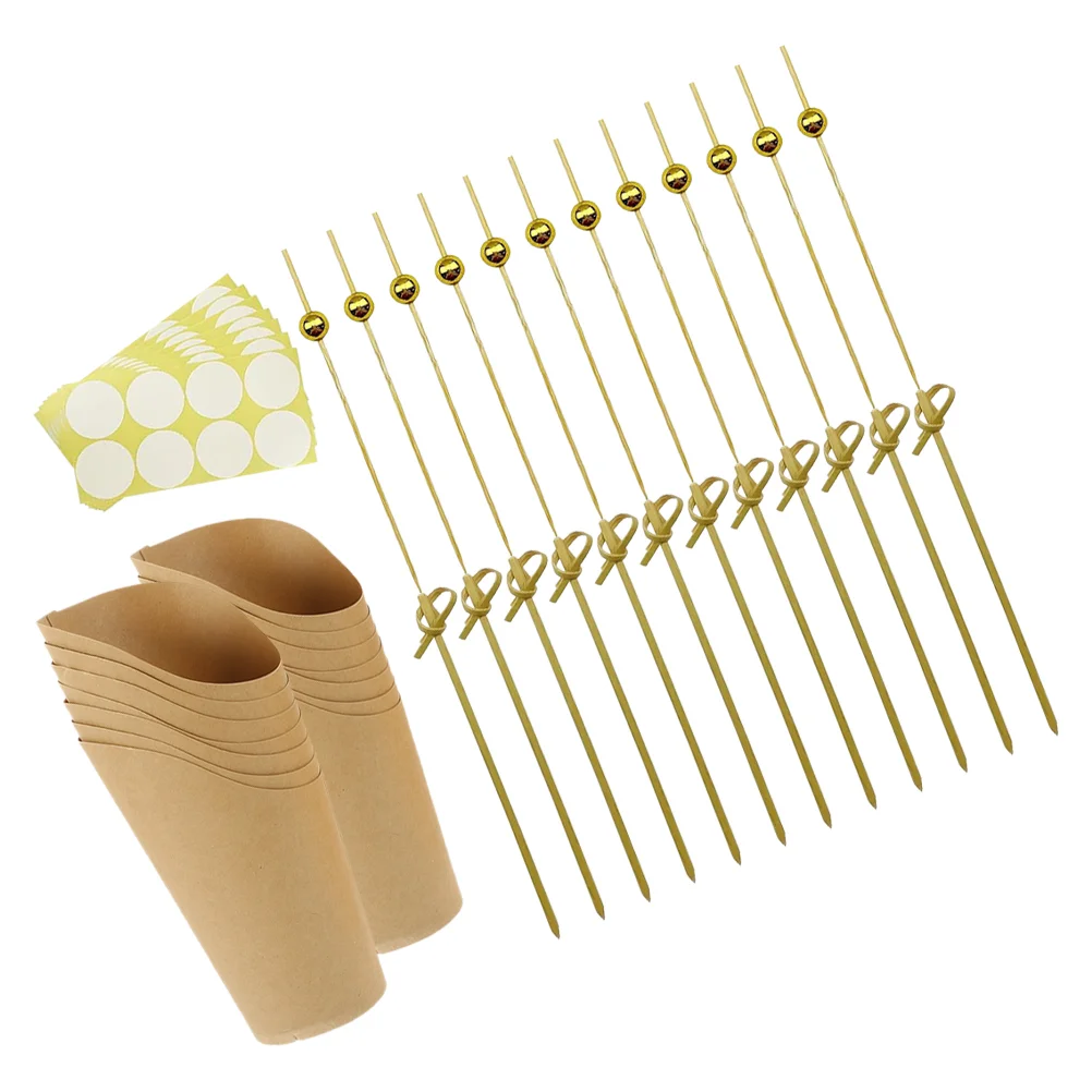 

Bamboo Sticks Kraft Paper Food Holder Bevel Snack Holders Fries Disposable Container