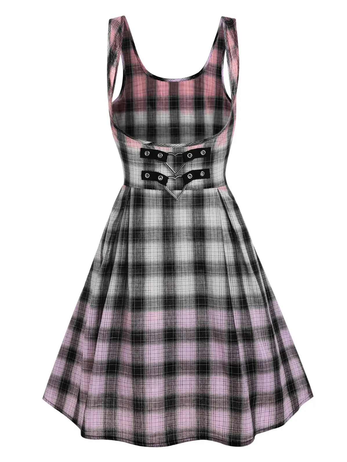 

Dressfo Plaid Flared Skirt For Women Summer Heart-ring Suspender Knee Length Skirts With Zipper