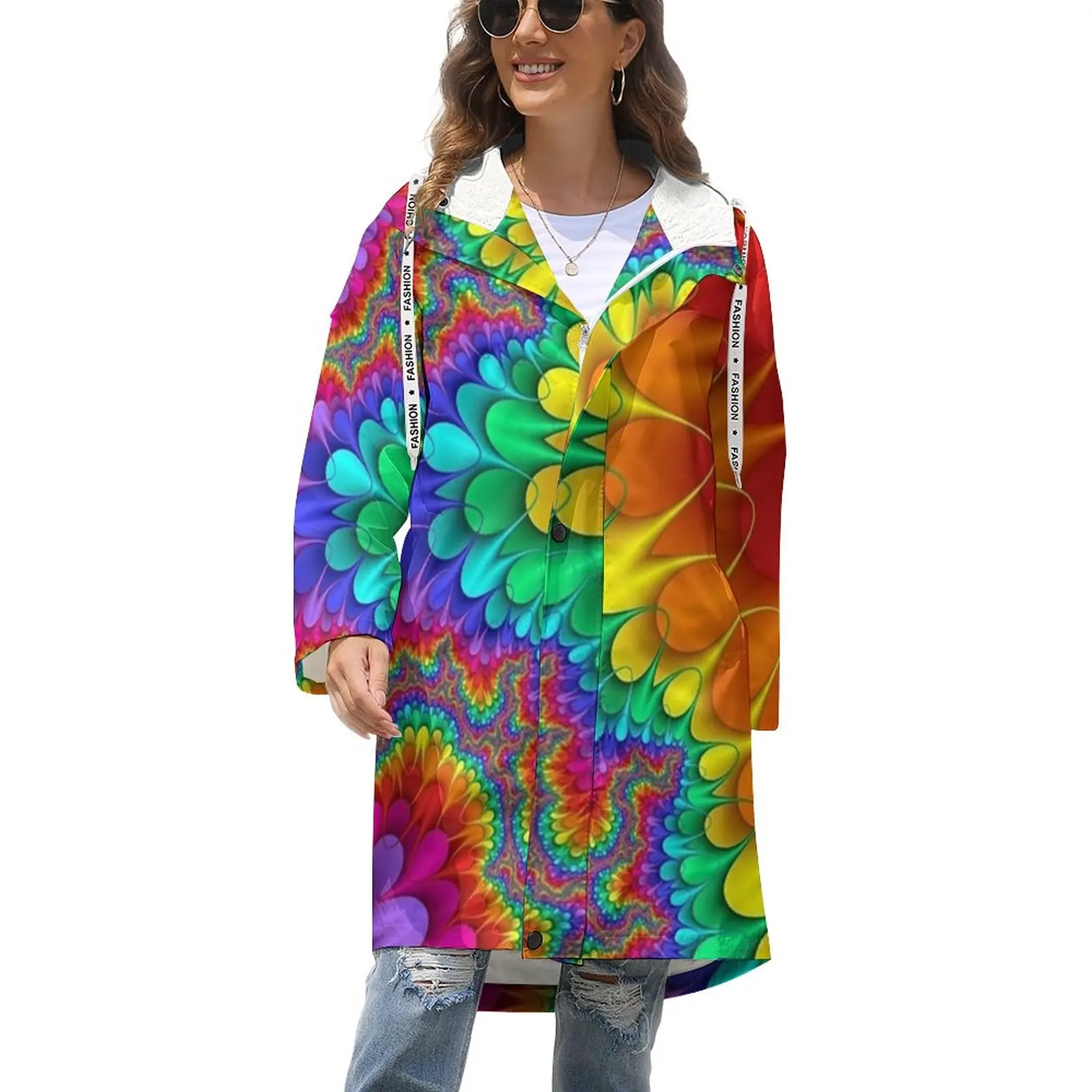 

Rainbow Splash Warm Coats Psychedelic Print Trendy Loose Winter Coat Female Casual Parkas Graphic Oversized Clothes