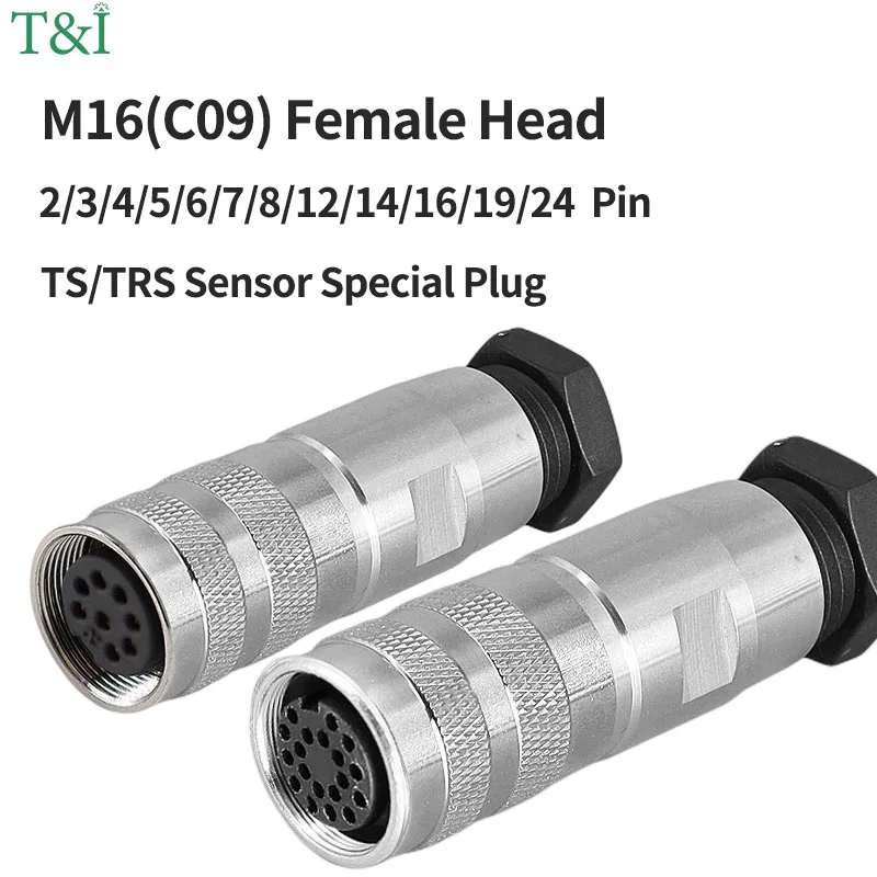 

5/10/100 Sets C09 M16 Series TS/TRS Sensor Aviation Plug Socket Waterproof Connector Gold Plated 2/3/4/5/6/7/8/12/16/19/24Pins