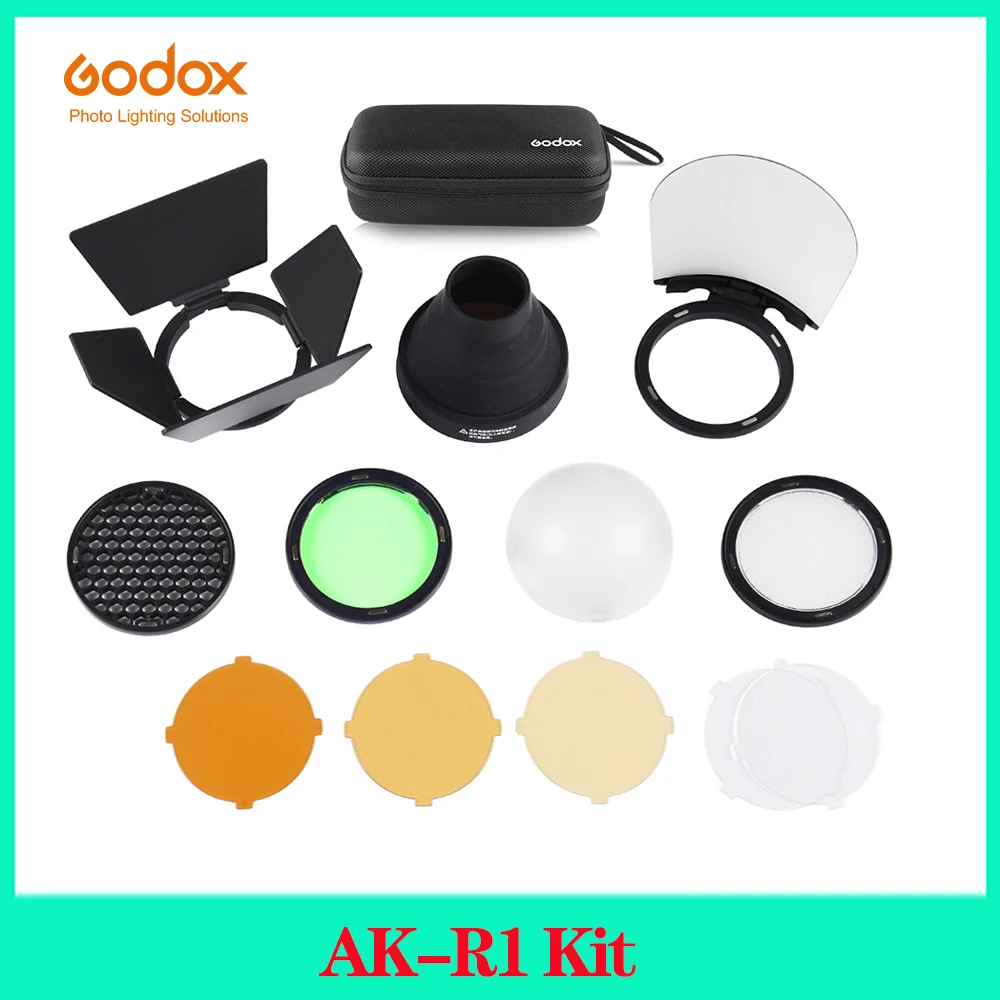 

Godox AK-R1 Barn Door, Snoot, Color Filter, Reflector, Honeycomb, шаровой рассеиватель Kits для Godox AD200 H200R V1 Round Flash Head
