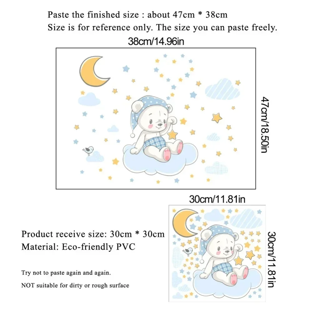 Светящаяся наклейка на стену с изображением медведя луны облака детской комнаты